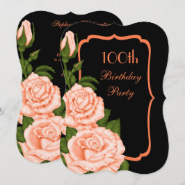 Convites Chic Canto Rosas Coral 100º Aniversário