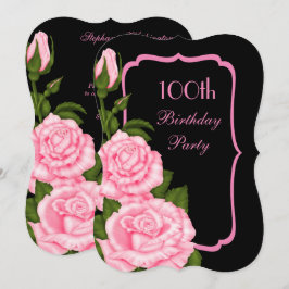 Convites Chic Canto Rosas Rosa Aniversário de 100 anos