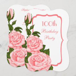 Convites Chic Canto Rosas Vermelhas Aniversário de 100 anos