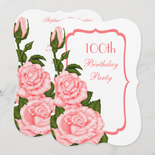Convites Chic Canto Rosas Vermelhas Aniversário de 100 anos
