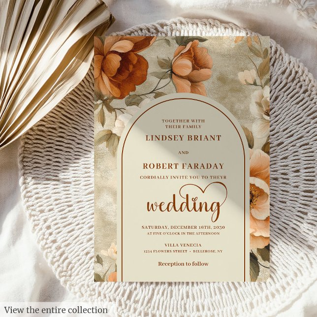 Convites Chic Caprichoso Boho Terracota Bege Oliva Casament (Whimsical Boho Terracotta Beige Olive Wedding Invitation)