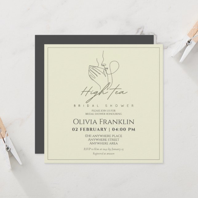 Convites Chic, chá de panela de festa de chá (Frente/Verso In Situ)