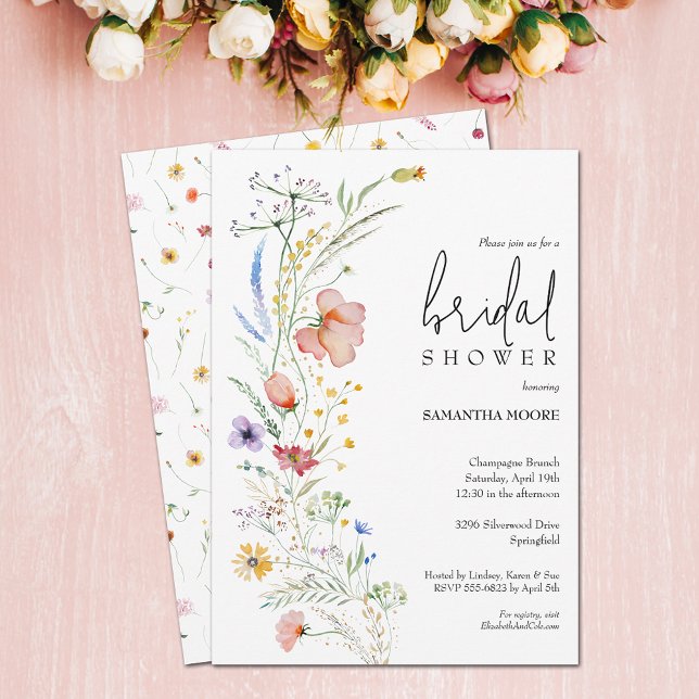 Convites Chic Chá de panela de flor selvagem (Chic wildflower bridal shower invitations - PRINTED and/or INSTANT DOWNLOAD)