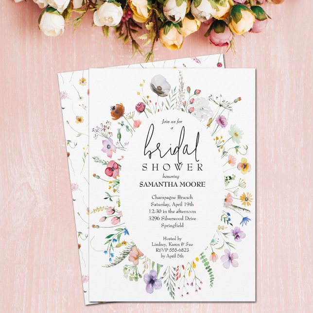Convites Chic Chá de panela de flor selvagem (Wildflower bridal shower invitations - order INSTANT DOWNLOAD and/or PRINTED)