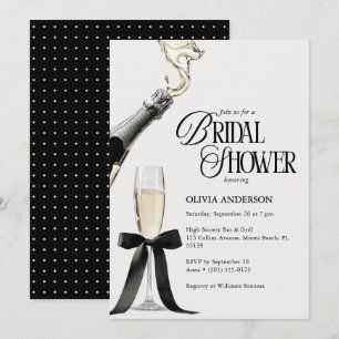Convites Chic Champanhe Bridal Shower Preto e Branco