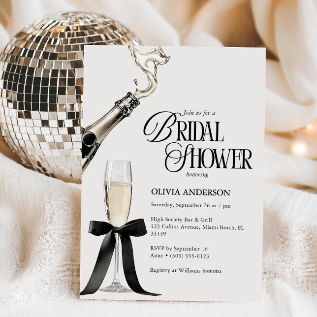 Convites Chic Champanhe Bridal Shower Preto e Branco (Criador carregado)