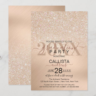 Convites Chic Champanhe Dourado - Graduação Metálica Glitte