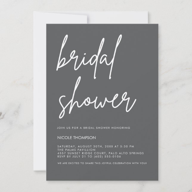 Convites Chic Charcoal Modern Bridal Shower Invitation  (Frente)