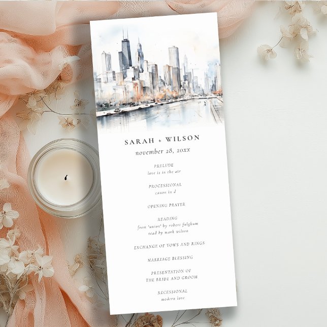 Convites Chic Chicago, Illinois City Scape Wedding Program (Criador carregado)