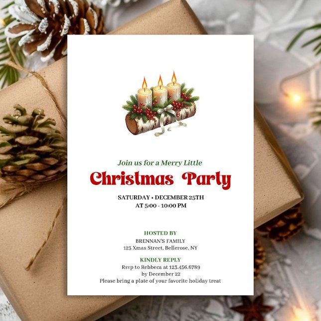 Convites Chic Christmas Candles Pine Wreath Invite Card (Chic Christmas Candles Pine Wreath Invite Card)