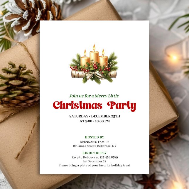 Convites Chic Christmas Candles Pine Wreath Party Invite (Chic Christmas Candles Pine Wreath Party Invite)