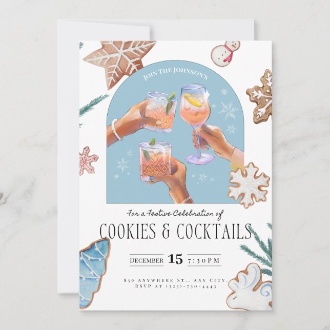 Convites Chic Christmas "Cookies & Cocktails" Soiree (Frente)