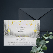 Chic Cinza Dourado Floresta de Inverno Baby Shower