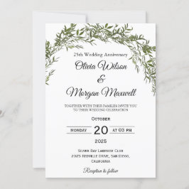 Convites Chic Clássico Aniversário de Casamento com Folhage