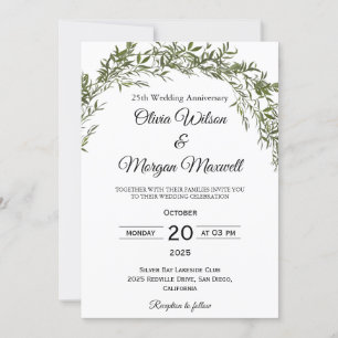 Convites Chic Clássico Aniversário de Casamento com Folhage