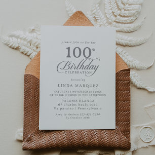 Convites Chic Clássico Caligrafia Aniversário de 100 anos