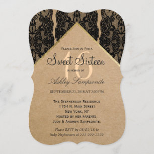 Convites Chic & Classy Black Lace, Dourado e papel de Recic