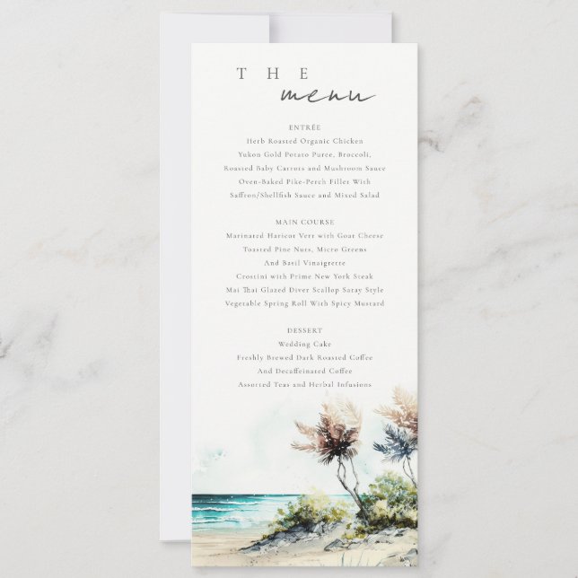 Convites Chic Coastal Palm Beach Seascape Menu Card (Frente)