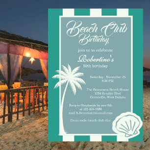 Convites Chic Coastal Stripe Beach Club 50º Aniversário