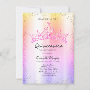 Convites Chic Confetti Crown Ombre Quinceañera Metálica