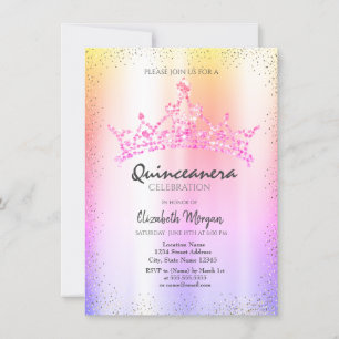 Convites Chic Confetti Crown Ombre Quinceañera Metálica
