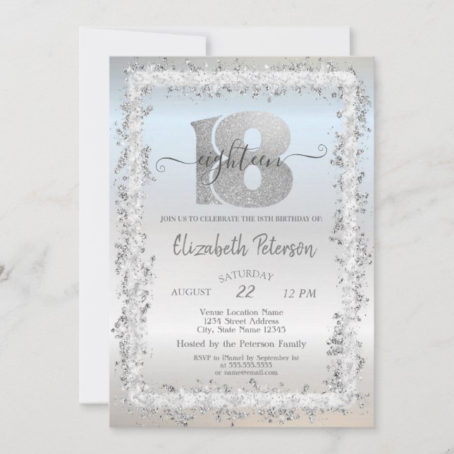 Convites Chic Confetti Frame 18ª Festa de aniversário (Frente)