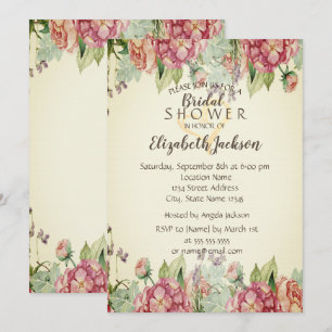 Convites Chic Coração de Glitter Floral Aquarela Chá de Noi