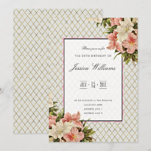 Convites Chic Corner Lilies & Diamantes Dourados 25º Aniver