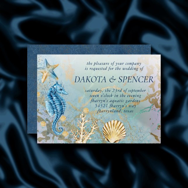 Convites Chic costal | Coral azul e Dourado (Criador carregado)