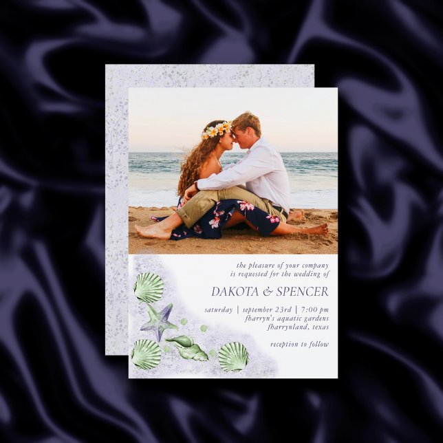 Convites Chic costal | Foto de Casamento de Roxo e Verde li (Criador carregado)