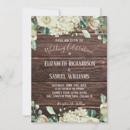Convites Chic Country Rustico Madeira Floral Branco Aquarel