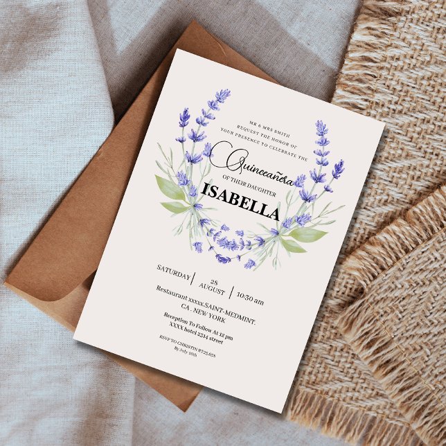 Convites Chic Cream e Lavanda Purple Quinceañera (Criador carregado)