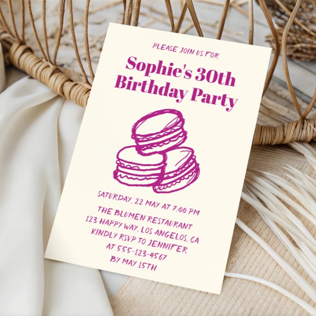 Convites Chic Cream & Purple Macaron 30th Birthday Party   (Criador carregado)