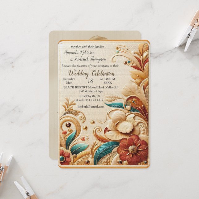 Convites Chic, Cremes Elegantes e textura de flores de cour (Frente/Verso In Situ)