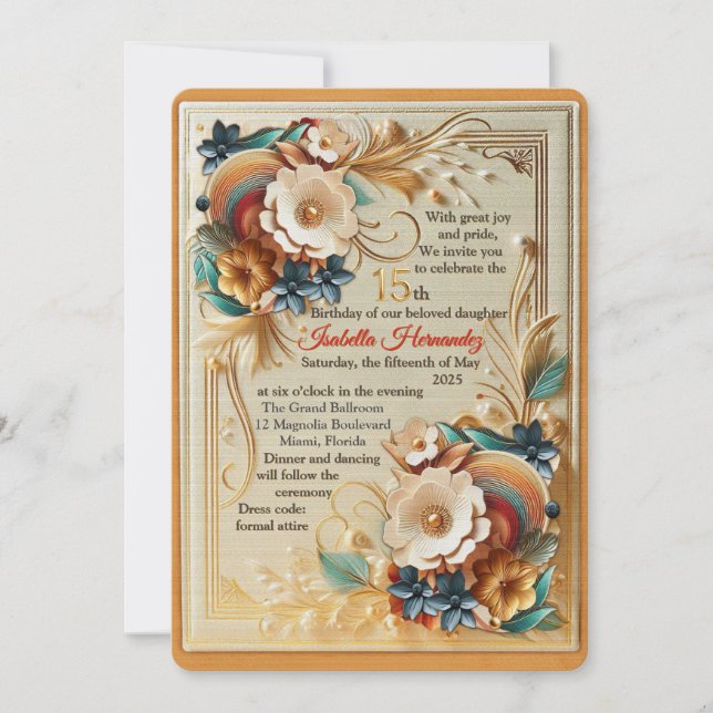 Convites Chic, Cremes Elegantes e textura floral de couro (Frente)