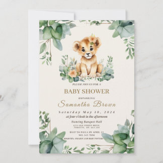 Convites Chic Cute Lioness Cub & Greenerescy Girl Shover