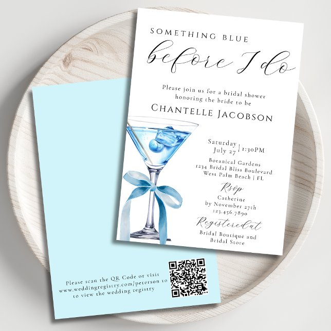 Convites Chic de Algo Azul Martini Código QR para Chá de No (Criador carregado)