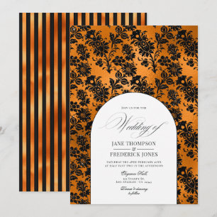 Convites Chic de Casamento Gótico Negro e Laranja Shabby