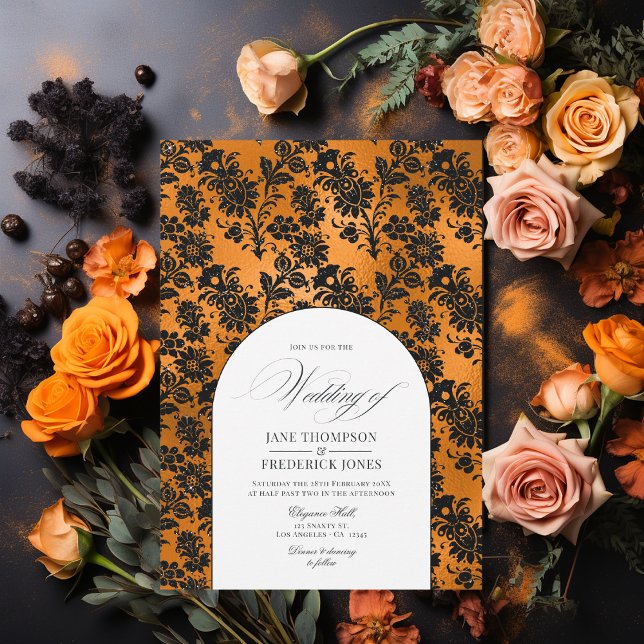Convites Chic de Casamento Gótico Negro e Laranja Shabby (Shabby Orange and Black Gothic Wedding Chic Invitation)