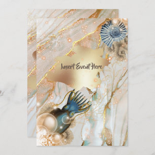 Convites Chic de ouro aquarela com casca náutica