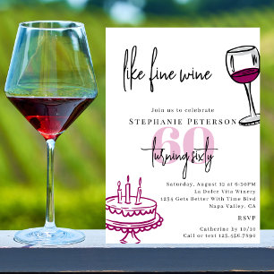 Convites Chic Desenho à Mão Rabisco Vinho & Bolo 60º Aniver