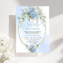 Convites Chic Digital Azul Floral Eucalipto Dourado Sweet 1