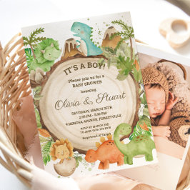 Convites Chic Dinossaur Boy Chá de fraldas Greenery Chevron