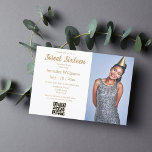 Convites chic doce minimalista dezesseis qr code foto gold<br><div class="desc">elegante e minimalista,  doce,  16 qr,  foto de ouro caligrafia Convite</div>
