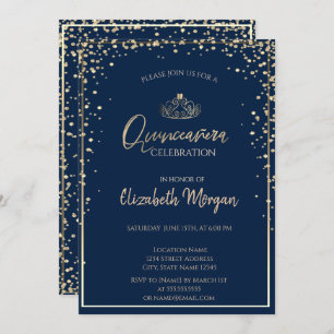 Convites Chic Dourada Tiara, Diamantes Quinceañera