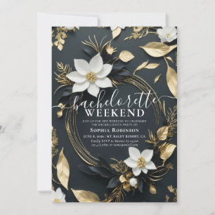 Convites Chic Dourado Floral Wreath Festa de solteira Weeke