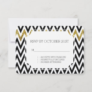 Convites Chic Dourado Glam e Black Chevron RSVP