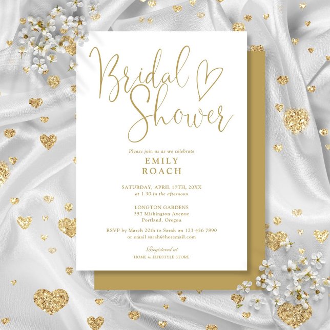 Convites Chic Dourado Moderno Chuveiro de Noiva Elegante Sc (Chic Gold Modern Elegant Script Bridal Shower Invitation)
