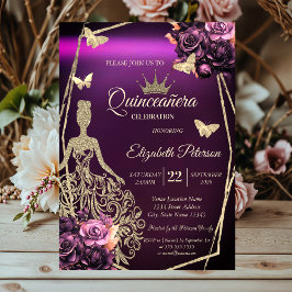 Convites Chic Dress,Butterfly Violet Roses Quinceañera