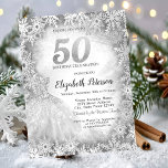Convites Chic Dress Snowflakes Winter 50th Birthday<br><div class="desc">Vestidos elegantes e flocos de neve em um fundo de cinza.</div>